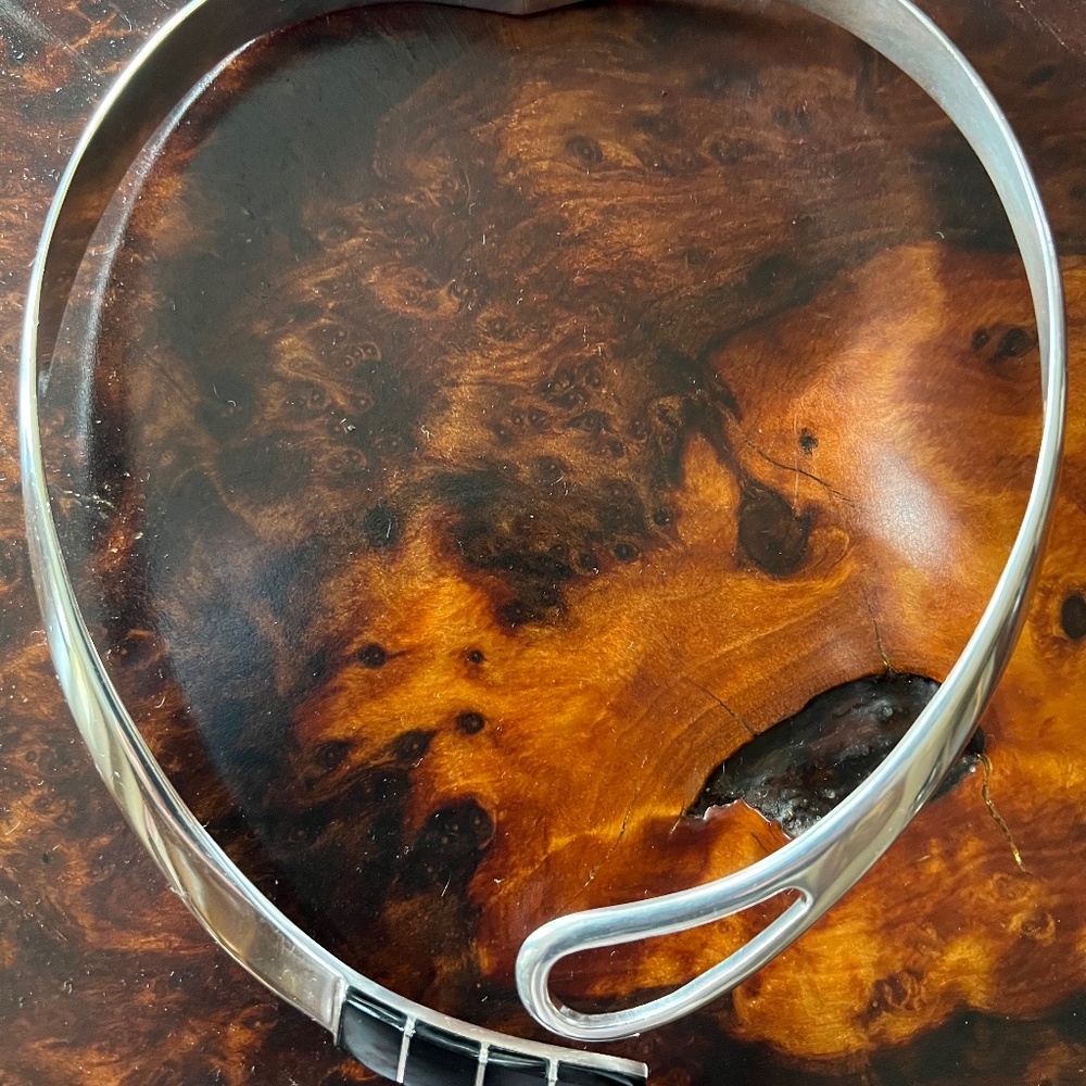 Modernist Taxco Sterling Silver & Black Onyx Hinged Choker